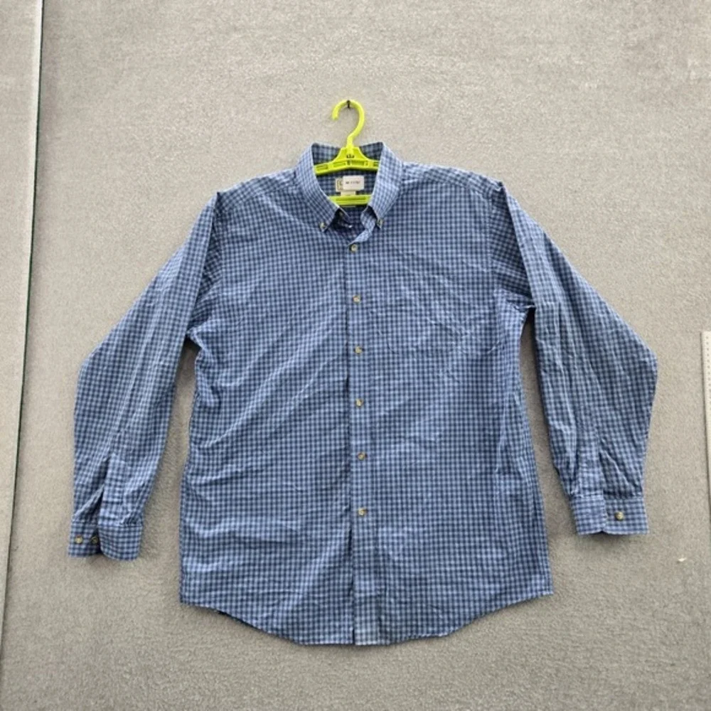 L.L.‎ Bean Men Button Up Shirt L REG Blue Check Long Sleeve